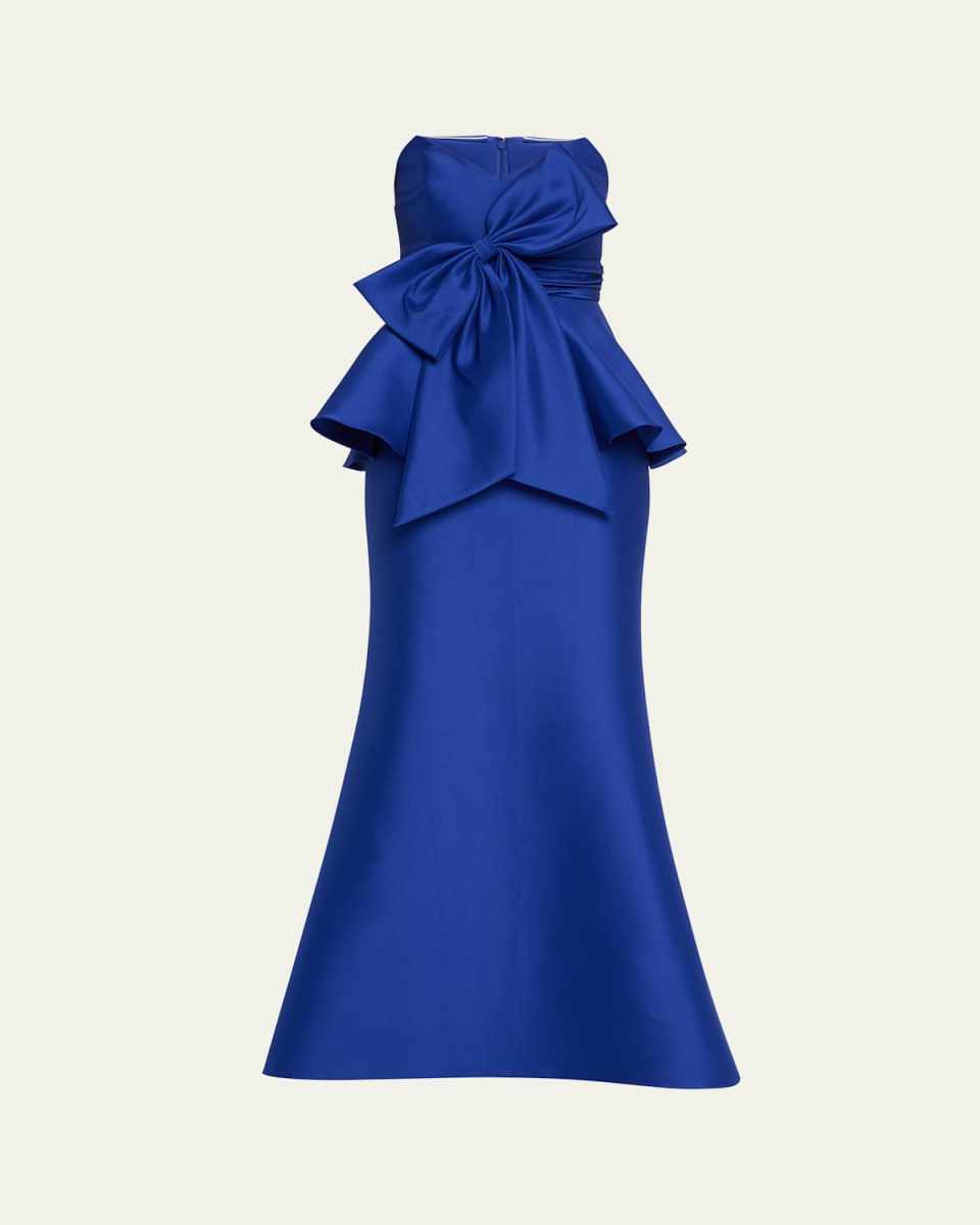 Strapless Bow-Front Peplum Gown